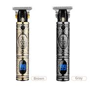 Men Hair Clippers LCD Display Cordless Barber Clipper Hair Cutting Kit Beard Trimmer T-Blade Trimmer USB Electric Beard Trimmer Scissors Comb Screwdriver Storage Bag (Brown)