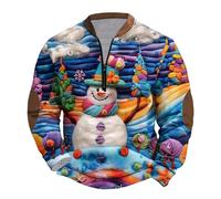 Men Half Zip Christmas Pullover, Novelty Xmas Sweatshirt Cute Reindeer Jumper 3D Printed Santa Claus Shirt Crew Neck Sweatshirt Long Sleeve Blouse Funny Tops Cosy Blouse Casual Activewear