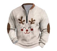 Men Half Zip Christmas Pullover, Novelty Xmas Sweatshirt Cute Reindeer Jumper 3D Printed Santa Claus Shirt Crew Neck Sweatshirt Long Sleeve Blouse Funny Tops Cosy Blouse Casual Activewear