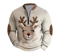 Men Half Zip Christmas Pullover, Novelty Xmas Sweatshirt Cute Reindeer Jumper 3D Printed Santa Claus Shirt Crew Neck Sweatshirt Long Sleeve Blouse Funny Tops Cosy Blouse Casual Activewear