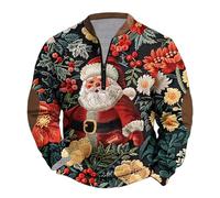 Men Half Zip Christmas Pullover, Novelty Xmas Sweatshirt Cute Reindeer Jumper 3D Printed Santa Claus Shirt Crew Neck Sweatshirt Long Sleeve Blouse Funny Tops Cosy Blouse Casual Activewear