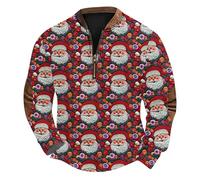 Men Half Zip Christmas Sweatshirt Santa Claus Pullover Ugly Naughty Jumper Long Sleeve Knit Sweater V-Neck Jumpers Sherpa Lined Sweatshirts Warm Cosy Funny Xmas Sweaters Party Celebration Tops S-5XL