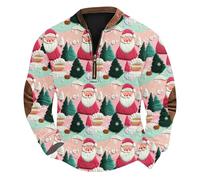 Men Half Zip Christmas Sweatshirt Santa Claus Pullover Ugly Naughty Jumper Long Sleeve Knit Sweater V-Neck Jumpers Sherpa Lined Sweatshirts Warm Cosy Funny Xmas Sweaters Party Celebration Tops S-5XL