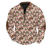 Men Half Zip Christmas Sweatshirt Santa Claus Pullover Ugly Naughty Jumper Long Sleeve Knit Sweater V-Neck Jumpers Sherpa Lined Sweatshirts Warm Cosy Funny Xmas Sweaters Party Celebration Tops S-5XL