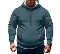 Men Half Zip Hoodies Cargo Hooded Sweatshirt Oversized Jumper Fleece Lined Pullover Long Sleeve Hoody Tops Workout Gym Sports Outdoor Sportwear with Pocket Lightweight Jumpers Workwear S-5XL