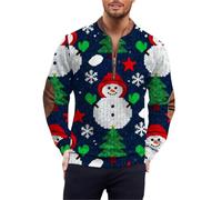 Men Half Zip Jumper No Hood Round Neck Jumpers For Men Christmas Full Print Pullover Long Sleeve Knitting Jacket Casual Thermal Pullover Sports Breathable Jumper Lightweight Comfortable Jackets