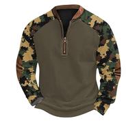 Men Half Zip Jumpers UK Sale Casual Long Sleeve Sweatshirt Vintage Print Pullover Patchwork Sweater Quarter Zip Jumper Camouflage Tshirts Cotton Winter Warm Tops Lightweight Outdoor Sweatshirts