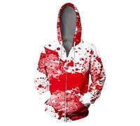 Men Halloween Blood Stain 3D Printed Zip Up Hoodies Long Sleeve Full-Zip Hooded Sweatshirt Jacket with Pockets