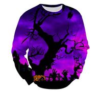 Men Halloween Costume Funny Round Neck Sweatshirt Men Halloween Printed Streetwear Oversized Casual Sweatshirts Contrast Color Top 3D Print Pullovers Witch Graphic Pullover Festive Clothes