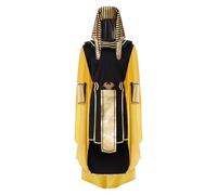 Men Halloween Egyptian Costume Deluxe Pharaoh Costumes Ancient King of Egypt Robe Arm Sleeves Headwear Necklace Outfit for Cosplay Costume (A-Black, S)