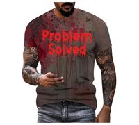 Men Halloween Problem Solved T Shirt I'M Fine Bloody Shirt,Bloody Problem Solved T Shirt Men's Casual Crew Neck Blood Splash Pattern Tops Halloween Bloody Cloth Men Horror Tshirts Funny Shirts Gift