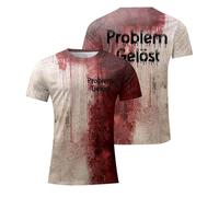 Men Halloween Problem Solved T Shirt I'm Fine Bloody Tshirt Short Sleeve Horror Costume Stain Hand Blood Splash T-Shirts Halloween Festival Classic Wear (Mint Green-D, XXXXXL)