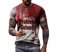 Men Halloween Problem Solved T Shirt I'm Fine Bloody Tshirt Short Sleeve Horror Costume Stain Hand Blood Splash T-Shirts Halloween Festival Classic Wear (A-H, XXL)