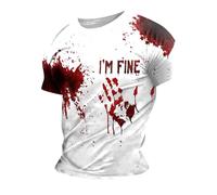 Men Halloween Problem Solved T Shirt I'm Fine Tshirt Blood Scary Short Sleeve Sweatshirt Blood Splatter Stained Crew Collar Shirt Blooded Letter Printed Horror Clothes Tops Halloween Costumes for Men