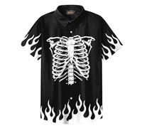 Men Halloween Skeleton Button Shirt Horror Skull Short Sleeve Shirt Ghost Shirt 3XL
