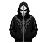 Men Halloween Zip Up Hoodie with Skull Print Mask Skeleton Top | Halloween Funny Autumn Trick Or Treat Fall Holiday Gift October Festivals Spooky Gatherings Gothic Y2K Streetwear Long Sleeve