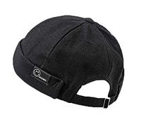 Men Hats Docker Cap Hats Beanie Sailor Cap Worker Hat Rolled Cuff Retro Brimless Hat with Adjustable, Mp113-black, One size