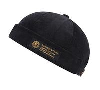 Men Hats Docker Cap Hats Beanie Sailor Cap Worker Hat Rolled Cuff Retro Brimless Hat with Adjustable, 7019-black, One Size