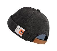 Men Hats Docker Cap Hats Beanie Sailor Cap Worker Hat Rolled Cuff Retro Brimless Hat with Adjustable, Earth-Black, One Size