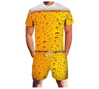 Men Hawaiian Shirt + Shorts Set 2 Piece 3D Print Casual Crew Neck Ugly T Shirts Top and Drawstring Elastic Waist Shorts Beach Holiday Short Sleeve Shirt Funny Printed Shorts with Pocket