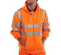 Men Hi Vis Hoodies Safety Fleece Yellow Orange Pull Overs Quarter Zip Sweatshirts Full Zip Work Tops GO/RT Compliant Jumpers (Orange Full Zip Hoodie, 3X-Large)