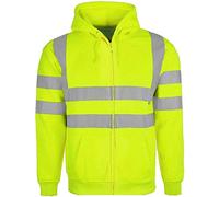 Men Hi Vis Hoodies Safety Fleece Yellow Orange Pull Overs Quarter Zip Sweatshirts Full Zip Work Tops GO/RT Compliant Jumpers (Yellow Full Zip Hoodie, Medium)