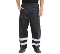 Men Hi Vis Trousers Waterproof Reflective High Visibility Safety Work Bottoms, Tape Stripe Elasticated Waistband Workwear Pants Top Plus Sizes S-3XL