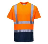 Portwest S378 Men's Hi Vis T Shirt Two-Tone Reflective Safety Workwear T-Shirt Orange/Navy, 3X-Large