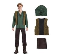 Men Hiccup Costume, Toothless Viking Dragon Rider Role Play Set - Medieval Shirt Vest Pants Belt, Sky Warrior Halloween Party Outfit