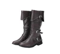 Men High Knee PU Renaissance Medieval Gothic Boots Cosplay Vintage Stage Pirate Viking Shoes Shoes Halloween Brown