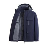 men hiking jacket waterproof Fleece Lined trench coat with Hood warm Full Zip with Multi-pocket Solid Color Long Sleeve Windbreaker Outwear comfortable overcoat Plus Size Jacket Tops