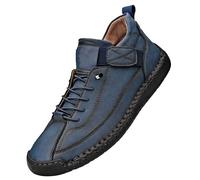 Men Hiking Sneakers Faux Leather Lightweight Moccasins with Adjustable Hook and Loop Casual Walking Travel Ankle Chukka Boots Soft Insole Comfortable Shoes (Blue, 7)