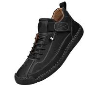 Men Hiking Sneakers Faux Leather Lightweight Moccasins with Adjustable Hook and Loop Casual Walking Travel Ankle Chukka Boots (Black, 7.5)