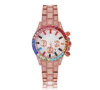 Men Hip Hop Watches Colourful Multi Dial Iced Out Full Crystal Zircon Quartz Watches for Rapper Accessories,Rose Gold