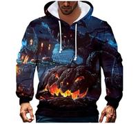 Men Hooded Sweatshirt Men Halloween Costume Scary Long Sleeve Pullovers Scary Printed Jumpers Eyes Grave ! Unknowing Birds ~ Graphics Sweatshirts Festival Theme Pullover Drawstring Jumper