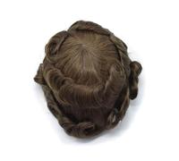 Men Human Hair Toupee Male Capillary Prosthesis Thin Skin Base 4# Brown Hair Topper(6x8)