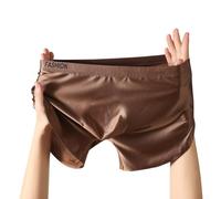 Men Ice Silk Seamless Smooth Satin Like Underwear Boxers With U Convex Pouch Trunks In White Brown Gray For Daily Comfort And Sport Wear L To 4xl Sizes(XL Brown)
