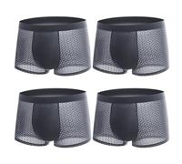 Men Ice Silk Underwear (Pack of 4) Summer Bamboo Boxers Short Quick Dry Hipster Boxers Breathable Mesh Underpants Anti Chafing Underwear Pants Stretch Soft Boxers Trunks for Everyday Wear Grey