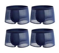 Men Ice Silk Underwear (Pack of 4) Summer Bamboo Boxers Short Quick Dry Hipster Boxers Breathable Mesh Underpants Anti Chafing Underwear Pants Stretch Soft Boxers Trunks for Everyday Wear Blue