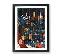 Men In Battle By Utagawa Yoshikazu Asian Japanese Framed Print | A2 Black Framed Wall Art | Ready to Hang | Asian Nature Picture | Living Room Bedroom Lounge Office
