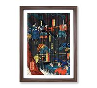 Men In Battle By Utagawa Yoshikazu Asian Japanese Framed Print | A4 Walnut Framed Wall Art | Ready to Hang | Asian Nature Picture | Living Room Bedroom Lounge Office