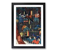 Men in Battle by Utagawa Yoshikazu Framed Print | A2 Black Framed Wall Art | Ready to Hang | Modern Nature Picture | Living Room Bedroom Lounge Office