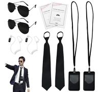 Men in Black Costume Accessories, 10Pcs Secret Agent Accessory Security Guard Agent Costume Accessories with Tie, Sunglasses, Card Holder, Earphone Tube, Card for Adult Child Halloween Fancy Dress