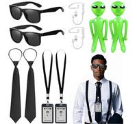 Men in Black Costume Accessories, Halloween Costumes, 10PCS Agent Costume Accessories Set with Sunglasses Walkie-Talkie Cord Tie ID Card Balloon, Security Costumes for Carnival Halloween Party Cosplay