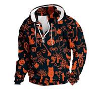Men In Black Halloween Costume Printed Hoodies For Men Uk Color Printing Sweatshirt Long Sleeve Pullover Jack-O'-Lantern Pumpkin Sweatshirts Half Zip Hooded Jumpers 1/4 Zip Holiday Costumes Adult
