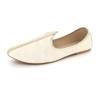 Men Indian Ethnic Footwear Punjabi Mojari Khussa Jutti Handcrafted Traditional Gents Evening Wedding Party Festive Off White Shoes Size 9 UK 43 EU