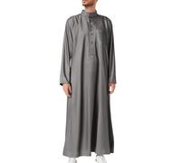 Men Islamic Kaftan - Arab Men'S Solid Color Stand Collar Robe Pocket Men'S Robe (Light Gray 60)