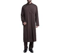 Men Islamic Kaftan - Men'S Casual Muslim Arab Middle Solid Color Long Sleeved Robe (Coffee Xxl)