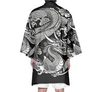 Men Japanese Kimono Cardigan - Chinese Style Dragon Printed Dressing Gown Japanese Robes Cardigan - Summer,Black-4XL