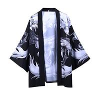 Men Japanese Kimono Cardigan - Summer Lightweight 3/4 Sleeve Cardigan Jacket - Soft Comfort Vintage Open Front Cloak - Japanese Harajuku Anime Robe - Unisex Loose Fit Shirts Tops - Anime Clothing